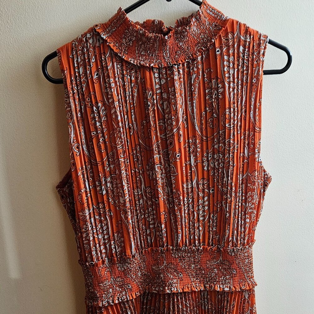 Size 14 Nanette Lepore Orange Paisley Pleated Mini Dress